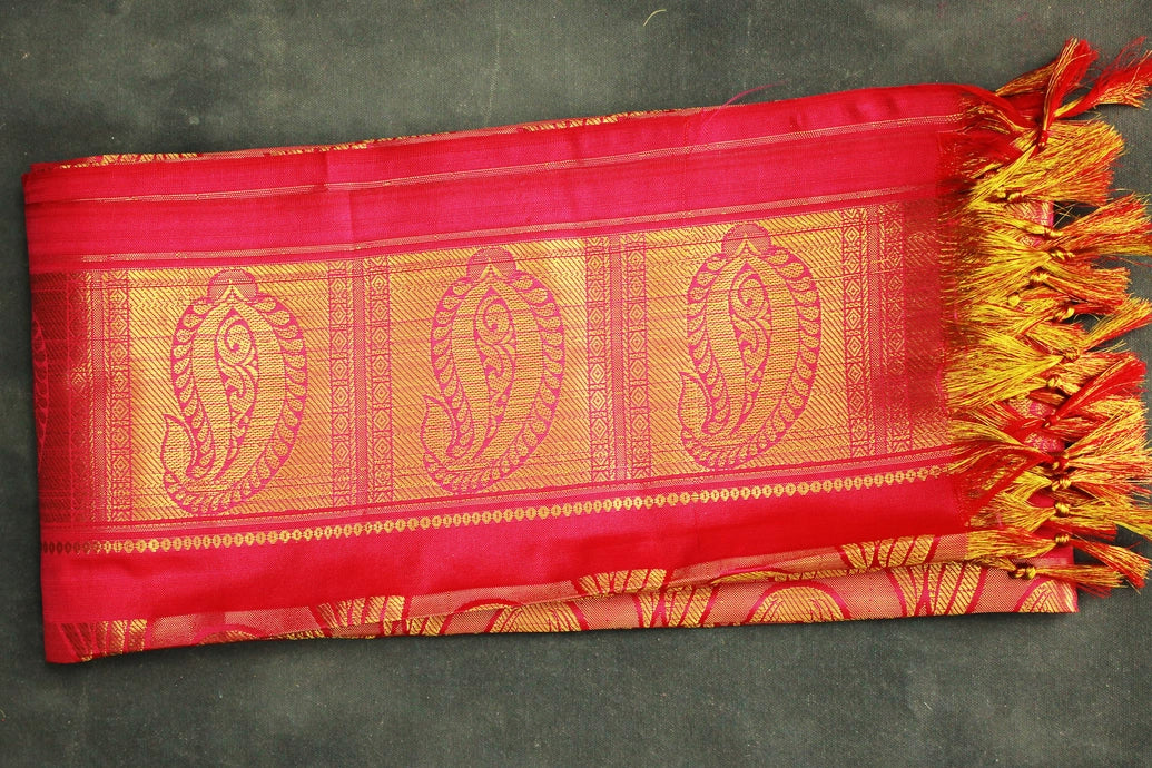 Pink Zari Pattu Shawl with Decorative Border, 70 inch Traditional Ponnadai for Arangetram and Events