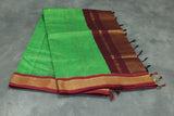Green Silk Cotton Saree with Maroon Zari Border, Small Buttas and Grand Pallu - With Blouse Saree JCS Fashions