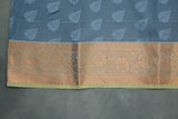Grey Semi Silk Emboss Saree with Elegant Border, Leaf Motif Weave and Traditional Look