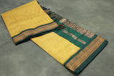Mustard Kalyani Cotton Saree with Putta Design and Zari Border, Comes with Blouse