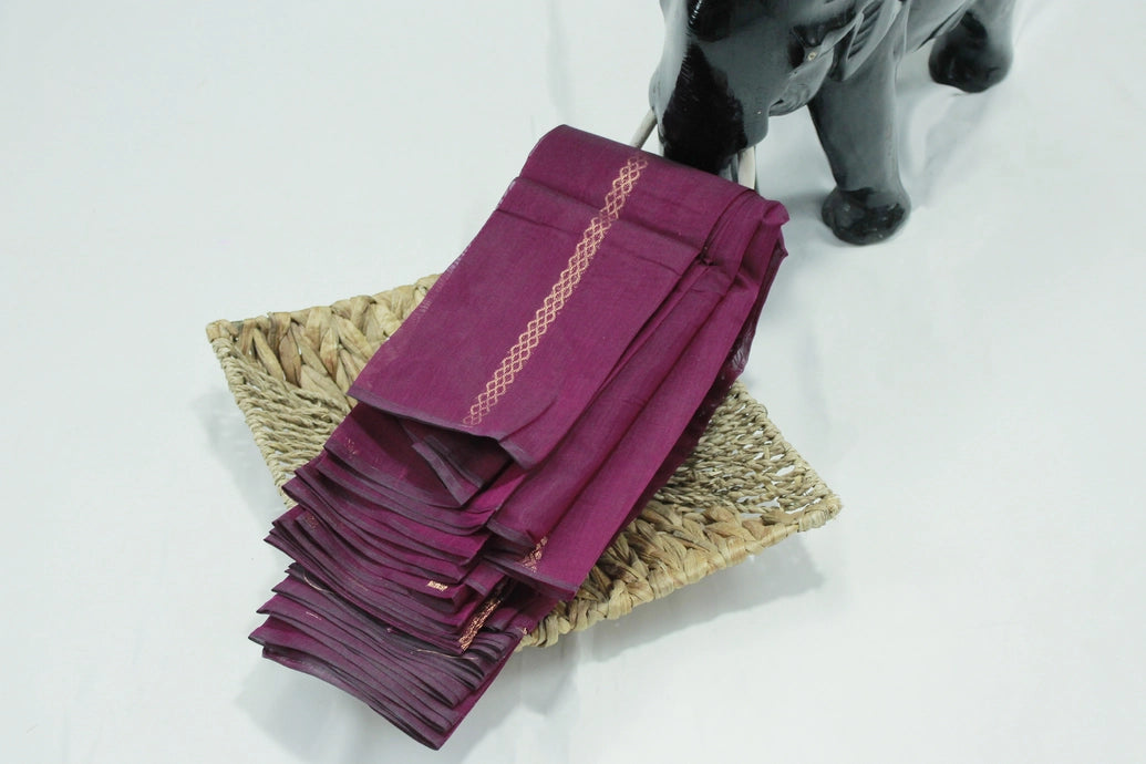 Violet Silk Cotton Saree with Zari Border and Blouse, Border Less Design