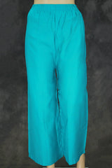 Aqua Blue Cotton 3-Piece Kurti Set with V Neck Aari Mirror Work, Elastic Pant and Chiffon Dupatta