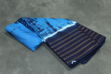 Sungudi Cotton Bandhani Saree in Blue with Golden Zari Striped Border Saree JCS Fashions