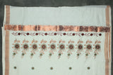 Pure Kerala Cotton White Saree with Copper Zari Border and Embroidered Peacock Floral Pallu