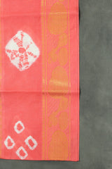 Pure Sungudi Cotton Bandhani Saree with Golden Zari Instrument Motif Border — Navy Blue & Coral, Unstitched Blouse Included Saree JCS Fashions