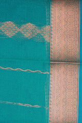 Teal Green Silk Cotton Saree with Beautiful Zari Border and Blouse Piece