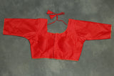 Red Raw Silk Padded Designer Blouse - Readymade Elbow Sleeve with Back Knot Blouse JCS Fashions