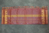 Blue & Brown Vaazhai Naar (Banana Pith) Saree with Zari Border and Small Butta
