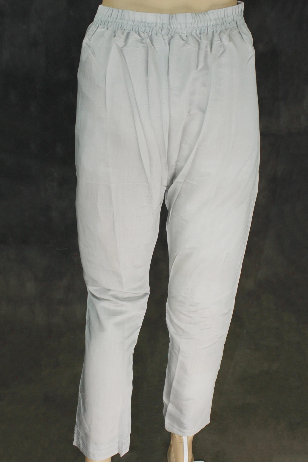 Gray Roman Silk 3-Piece Kurta Set with Organza Embroidered Top, Elastic Pants & Border Dupatta