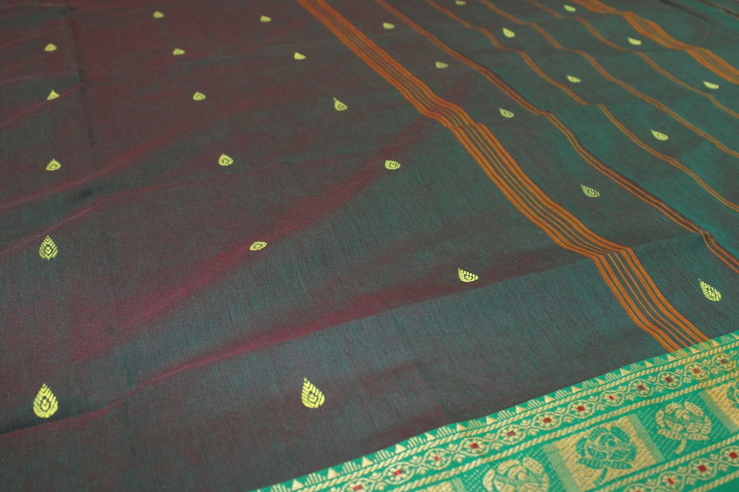 Green Poly Cotton Butta Saree with Contrast Woven Border Saree JCS Fashions