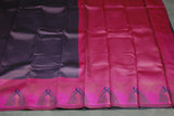 Dark Blue Kubera Silk Saree with Peacock Border and Blouse, Semi Silk Traditional Wear