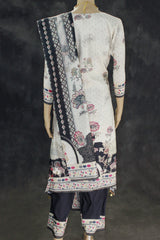 Light Cream Designer Crepe 3-Piece Salwar Suit with Mirror & Stone Work - Kurti, Pant & Cotton Dupatta