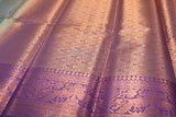 Teal Bridal Kubera Pattu Style Cotton Saree with Full Zari Work and Contrast Purple Woven Border Saree JCS Fashions