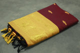 Maroon Kalyani Cotton Saree with Puttaput Design and Zari Border with Blouse