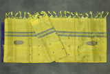 Handwoven Lemon Yellow Vaazhai Naar (Banana Pith) Borderless Saree with Deep Blue Pallu