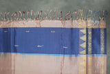 Vaazhai Naar Banana Pith Saree with Zari Border and Small Buttas – Navy Blue & Brown