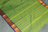 Green Poly-Cotton Butta Saree with Zari Peacock Border and Line Pallu Saree JCS Fashions