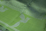 Beige & Green Kubera Silk Pattu Saree with Zari Border and Bird Design Blouse
