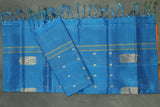 Blue & Orange Vaazhai Naar (Banana Pith) Saree with Small Gold Butta - Borderless Traditional Saree