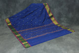Royal Blue Poly Cotton Butta Saree with Gold Zari Floral Border, Striped Pallu - Traditional Indian Saree Saree JCS Fashions