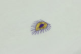 White Kerala Cotton Saree with Gold Zari and Purple Peacock Machine Embroidery, Includes Blouse Piece