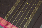 Dark Brown Poly Cotton Saree with Gold Zari Border and Butta Motifs Saree JCS Fashions