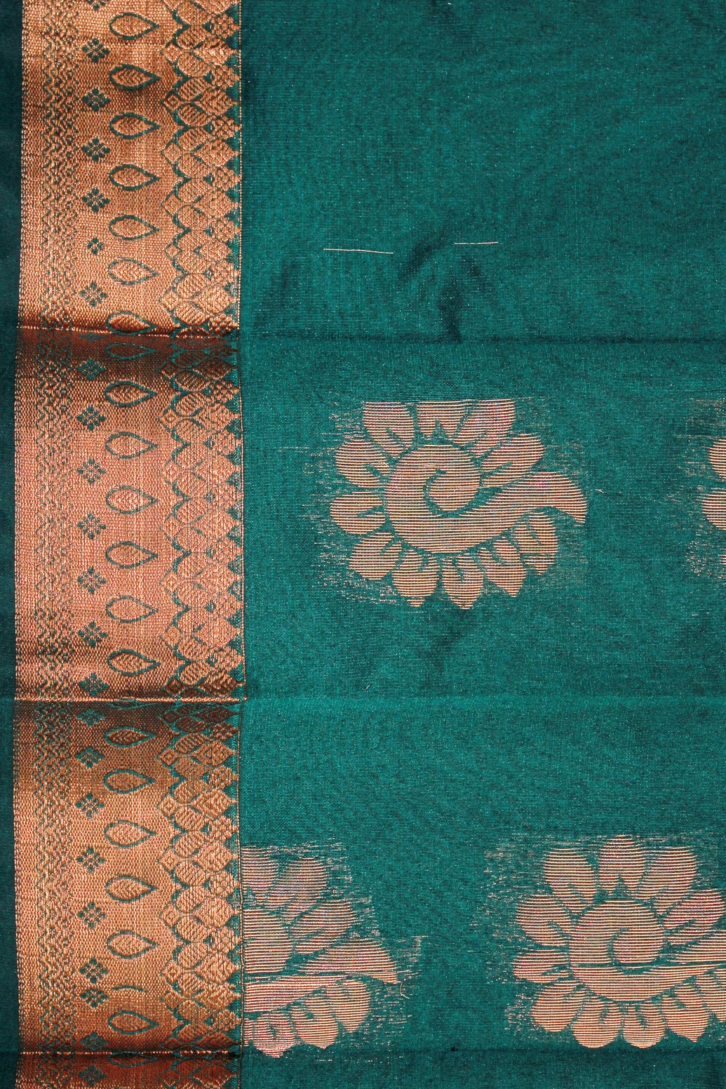 Dark Green Silk Cotton Saree with Zari Floral Border and Blouse Piece | Traditional Ethnic Wear