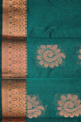 Dark Green Silk Cotton Saree with Zari Floral Border and Blouse Piece | Traditional Ethnic Wear