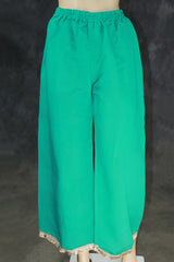 Rama Green Roman Silk Kurti with Palazzo & Banarasi Dupatta, Beaded Embroidery 3-Piece Set