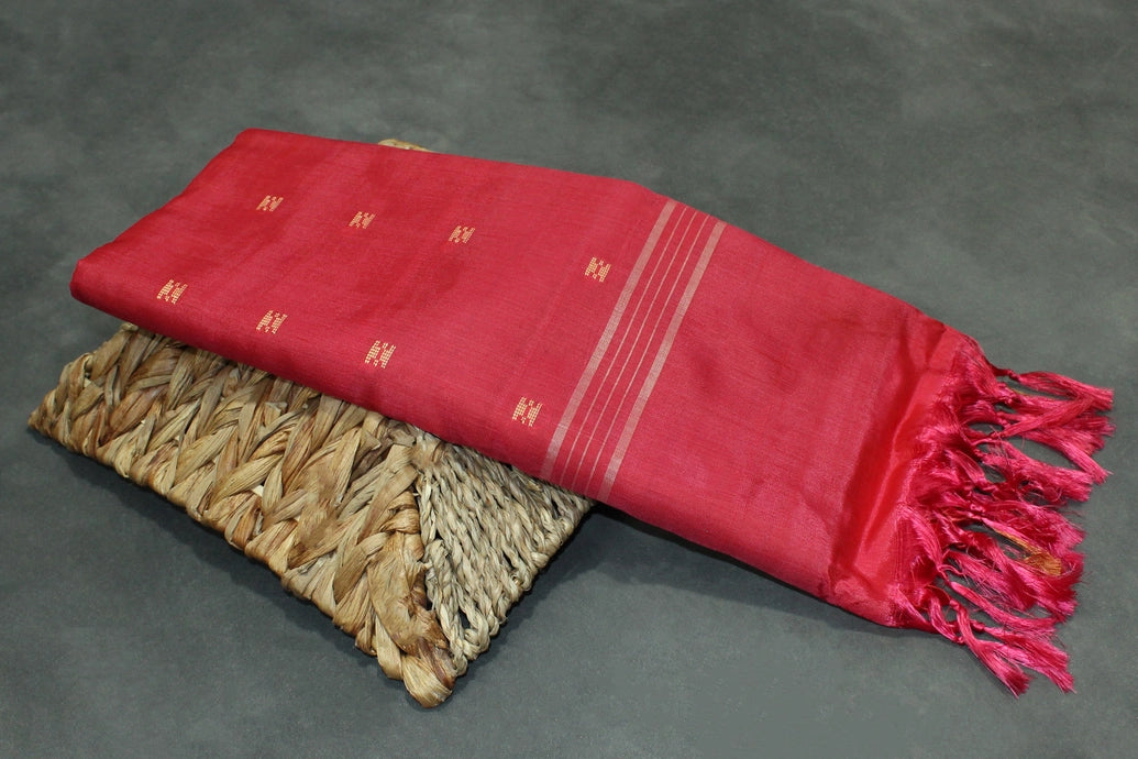 Vaazhai Naar (Banana Pith) Saree - Mustard & Red with Small Butta