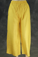 Yellow Cotton 3-Piece Kurti Set with V-Neck Aari & Mirror Work, Elastic Pant and Chiffon Dupatta