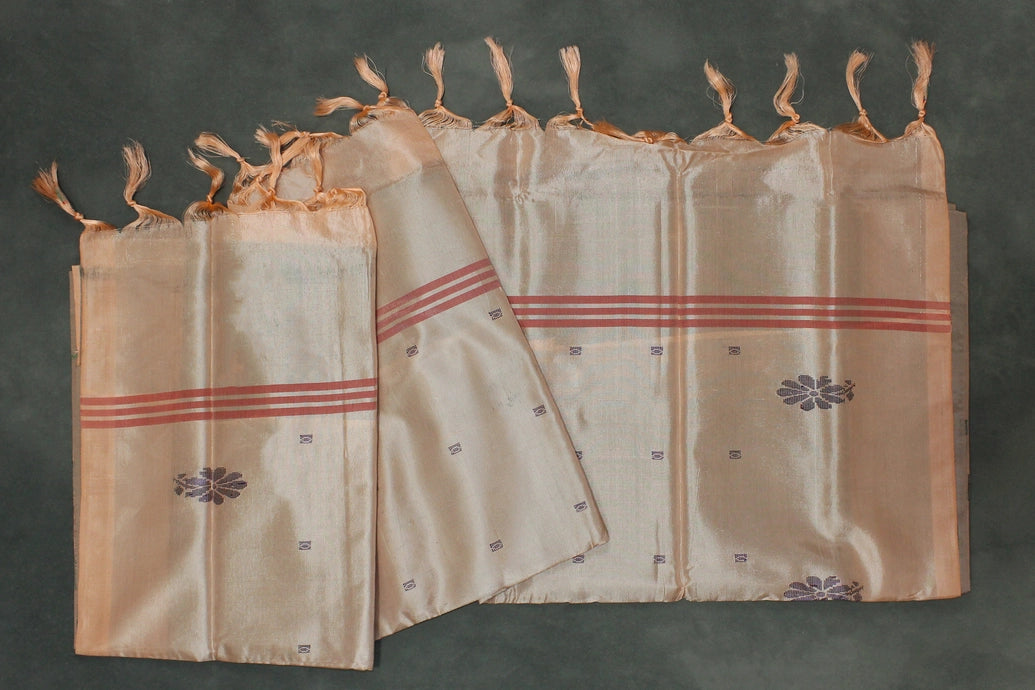 Peach Vaazhai Naar (Banana Pith) Saree with Small Butta - Borderless Traditional Saree