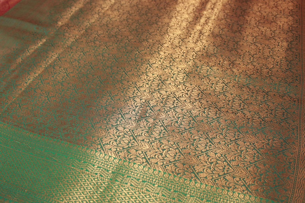 Bridal Red Kubera Silk Saree with Grand Pallu Zari Border and Blouse