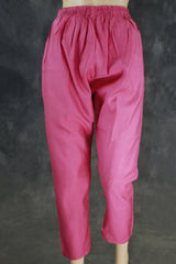 Deep Pink Roman Silk Kurti Set with Floral Embroidery, Beaded Neck Detail & Chiffon Dupatta for Women