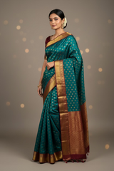 Sea Green Korvai Semi Silk Saree With Maggam Work Blouse