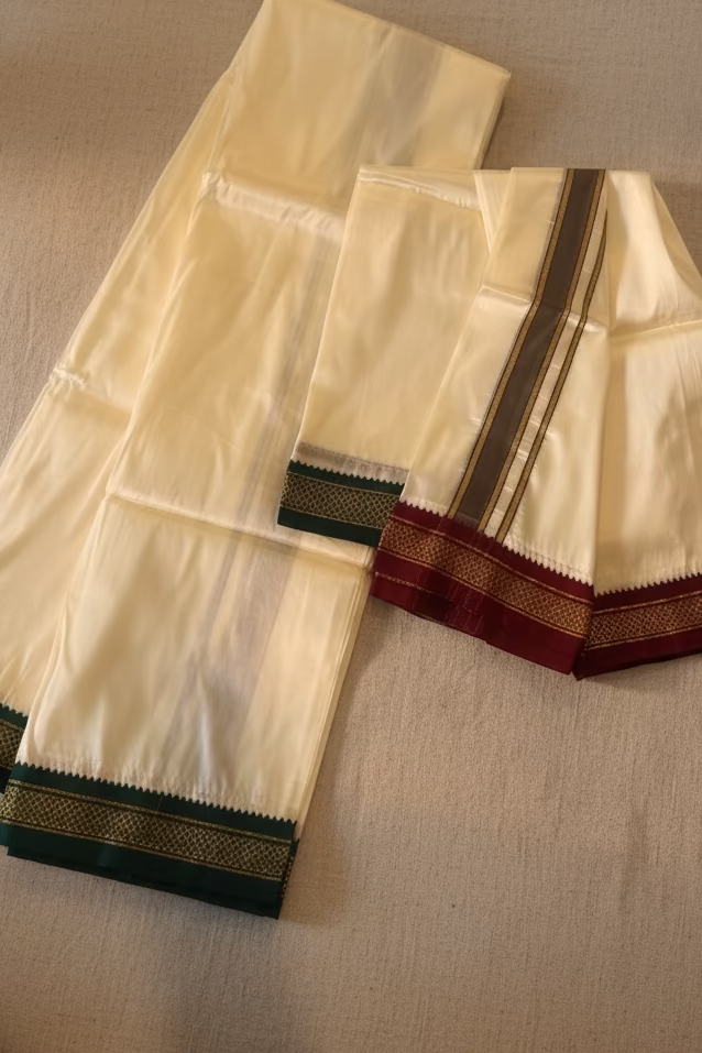 Pattu Dhoti With Ganga Jamuna Border, Art Silk