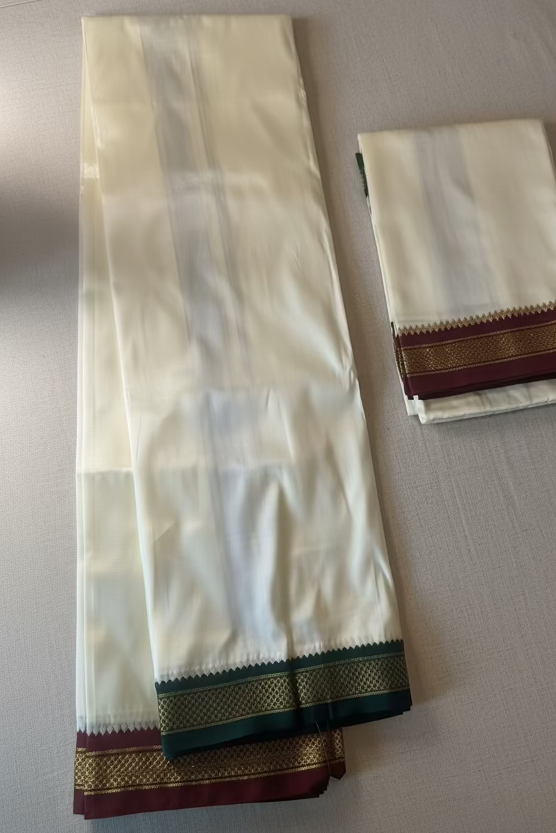 Pattu Dhoti With Ganga Jamuna Border, Art Silk