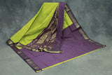 Green Kalyani Cotton Saree with Zari Checked & Peacock Border, Comes with Blouse