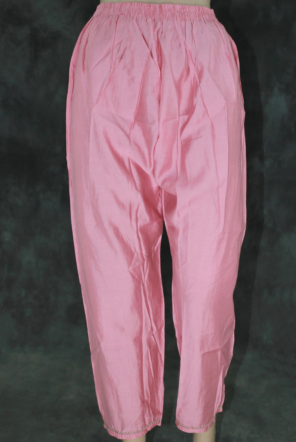 Light Pink Roman Silk 3-Piece Kurti Set with Elastic Pant & Handwork Chinon Dupatta for Women