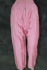 Light Pink Roman Silk 3-Piece Kurti Set with Elastic Pant & Handwork Chinon Dupatta for Women