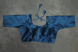 Readymade Navy Blue Raw Silk Padded Designer Blouse with Elbow Sleeves and Back Knot Blouse JCS Fashions