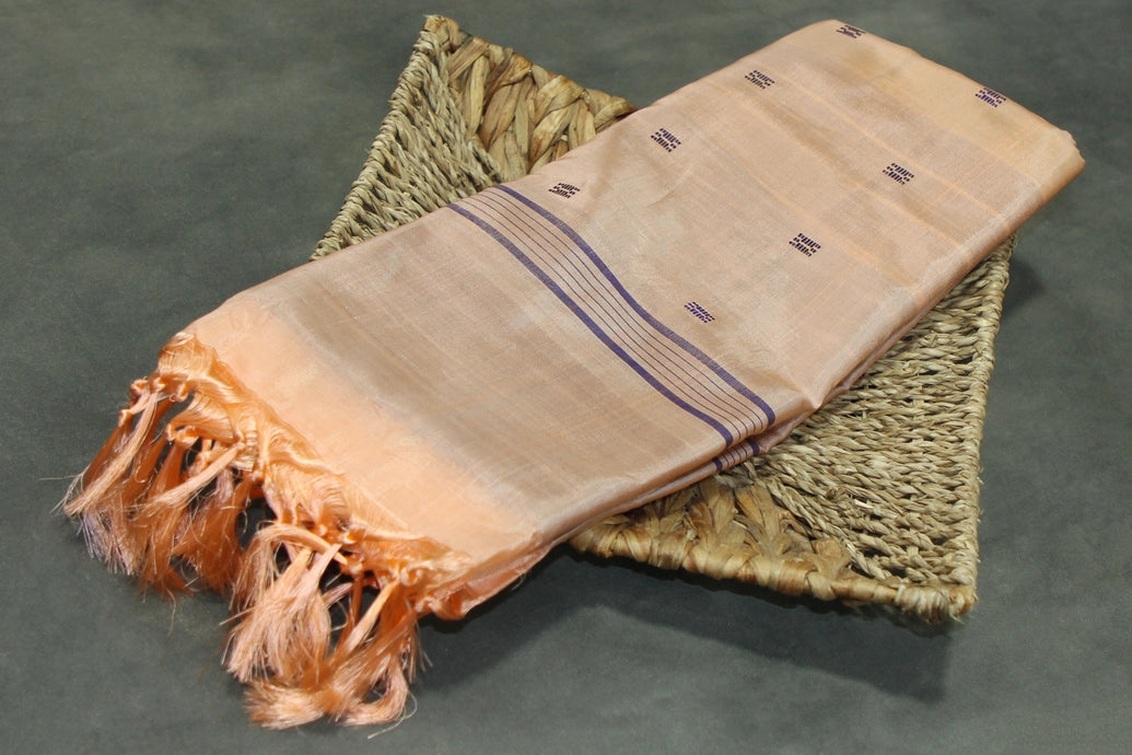 Peach Vaazhai Naar (Banana Pith) Borderless Saree with Small Butta and Full Body Design