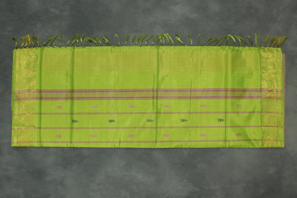 Pink & Light Green Vaazhai Naar (Banana Pith) Saree with Zari Border and Blouse Piece