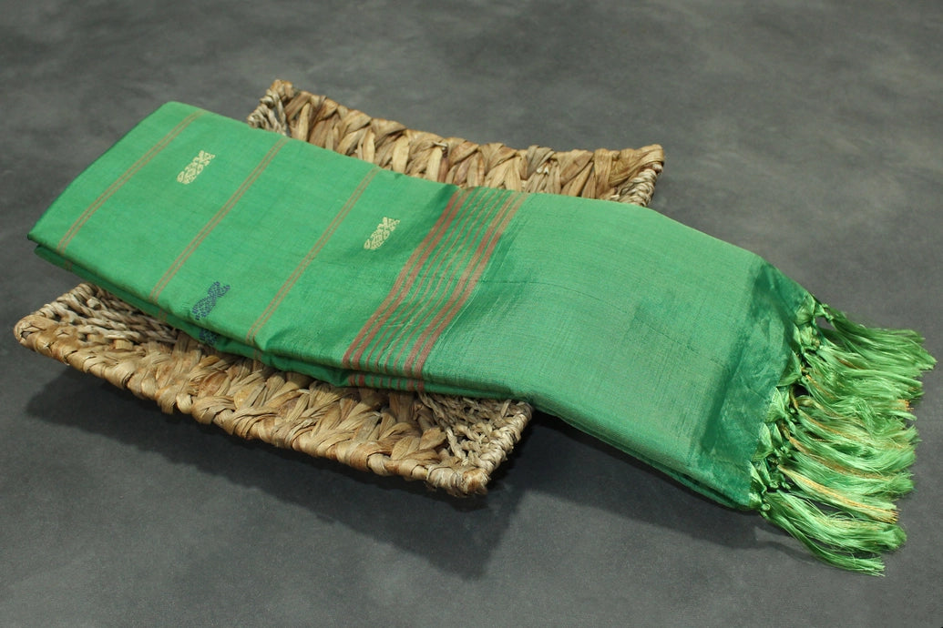 Purple & Green Banana Pith (Vaazhai Naar) Saree with Zari Border and All-over Butta