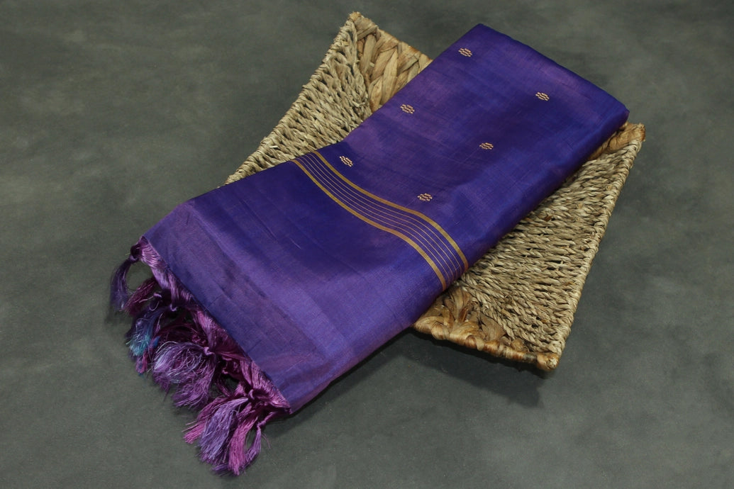 Violet Banana Pith (Vaazhai Naar) Handloom Saree, Borderless Full Body with Small Butta and Contrast Pallu