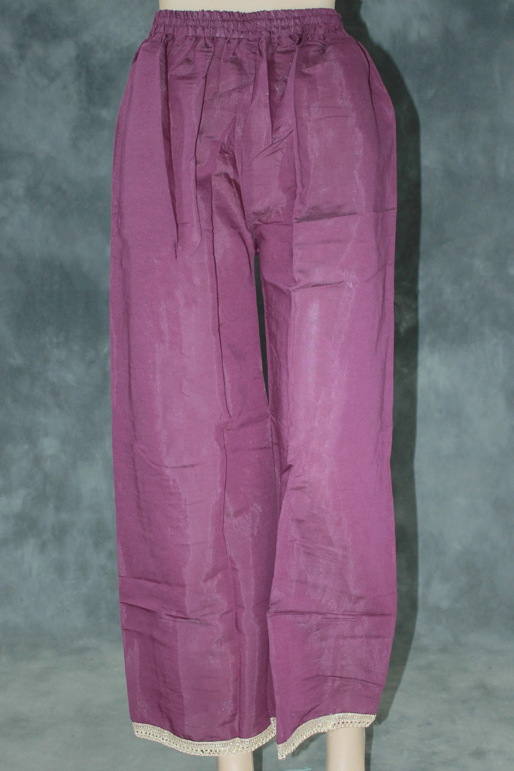 Dark Purple Roman Silk Kurti Palazzo Set with Banarasi Dupatta, Embroidered Beads & Handwork Neck Design