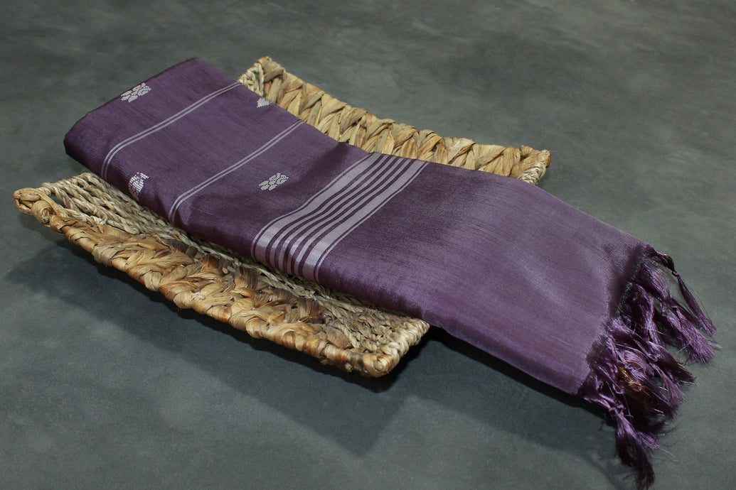 Purple Vaazhai (Banana Pith) Saree with Golden Zari Border and Small Butta - Includes Blouse Piece