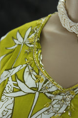 Olive Yellow Rayon 2-Piece co-ord Set with Bead Work Neckline, Elastic Waist Pants and Side Pockets Kurti JCS Fashions