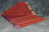 Brown Poly Cotton Butta Saree with Both-Side Zari Floral Border and Striped Pallu Saree JCS Fashions