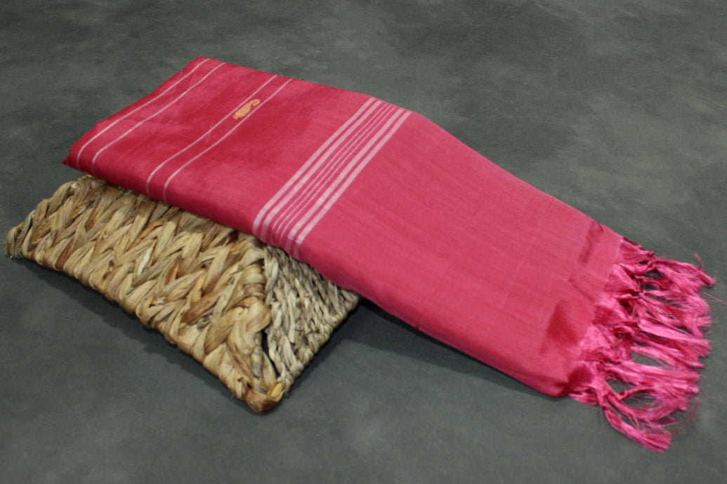 Banana Pith (Vaazhai Naar) Borderless Saree in Beige & Rose Pink with Small Butta